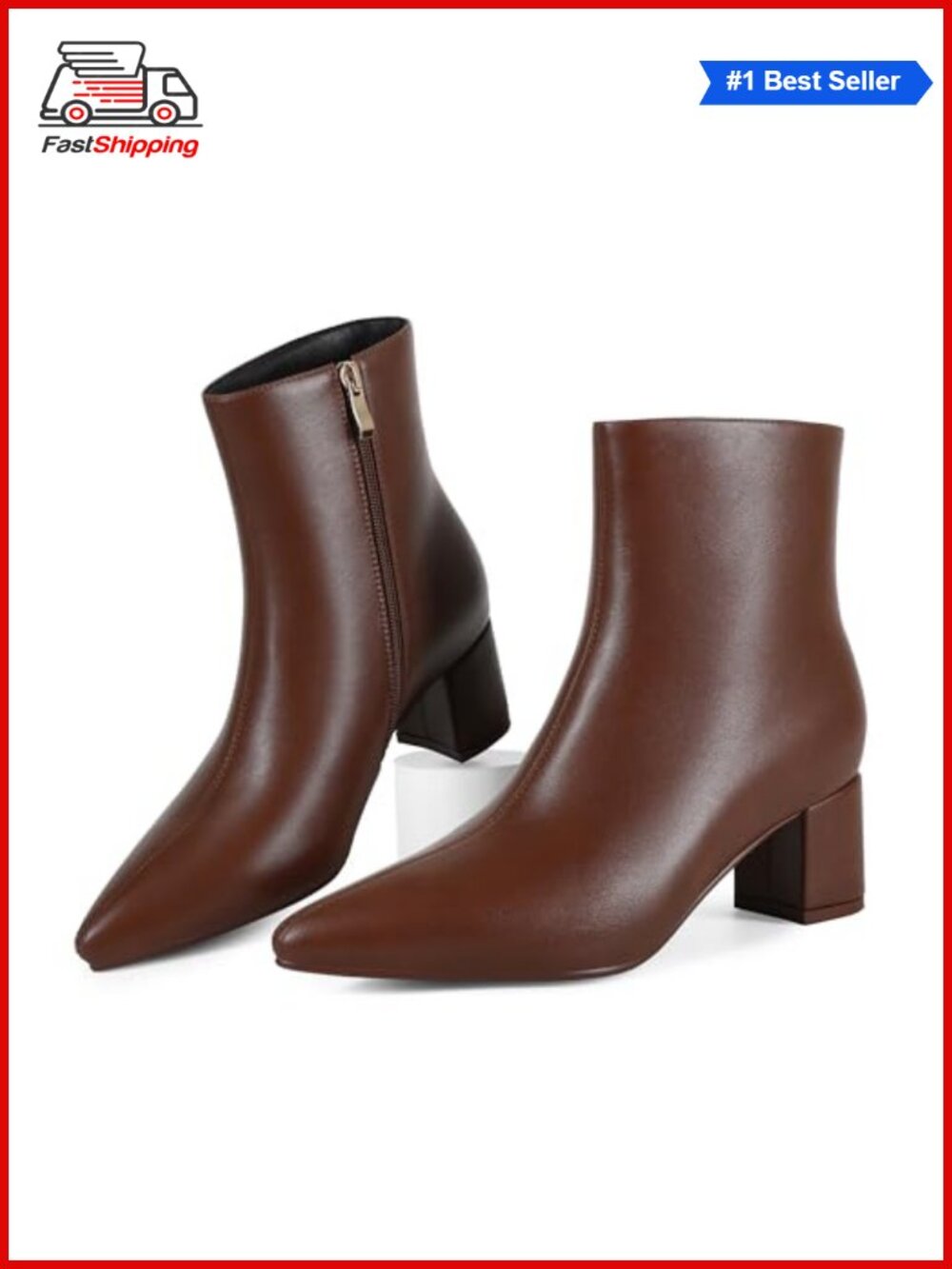 Pointed Toe Ankle Booties Chunky Block Low Heel Women's Boot